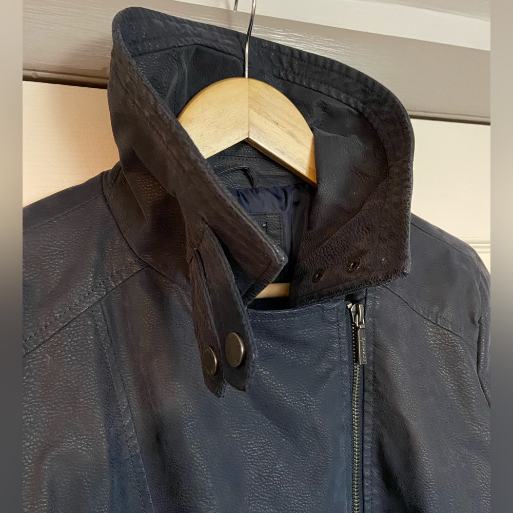 Women’s Dark Blue Faux Leather Biker Jacket - Picture 6 of 9